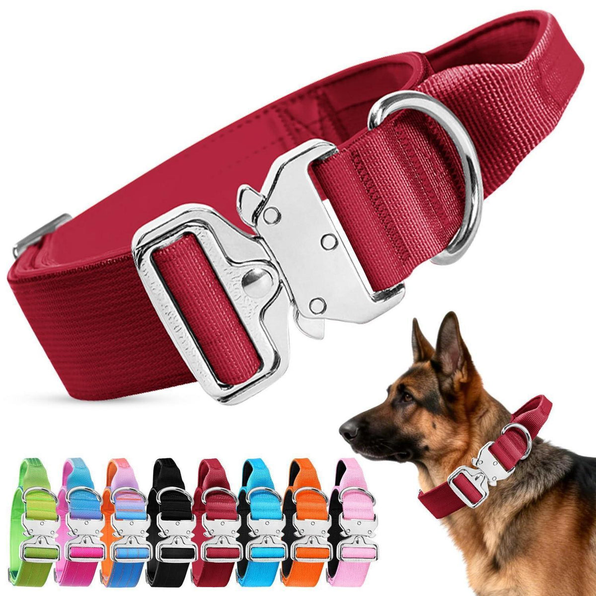 Taktisches Hundehalsband Rot M – Breites, Gepolstertes Training Halsband