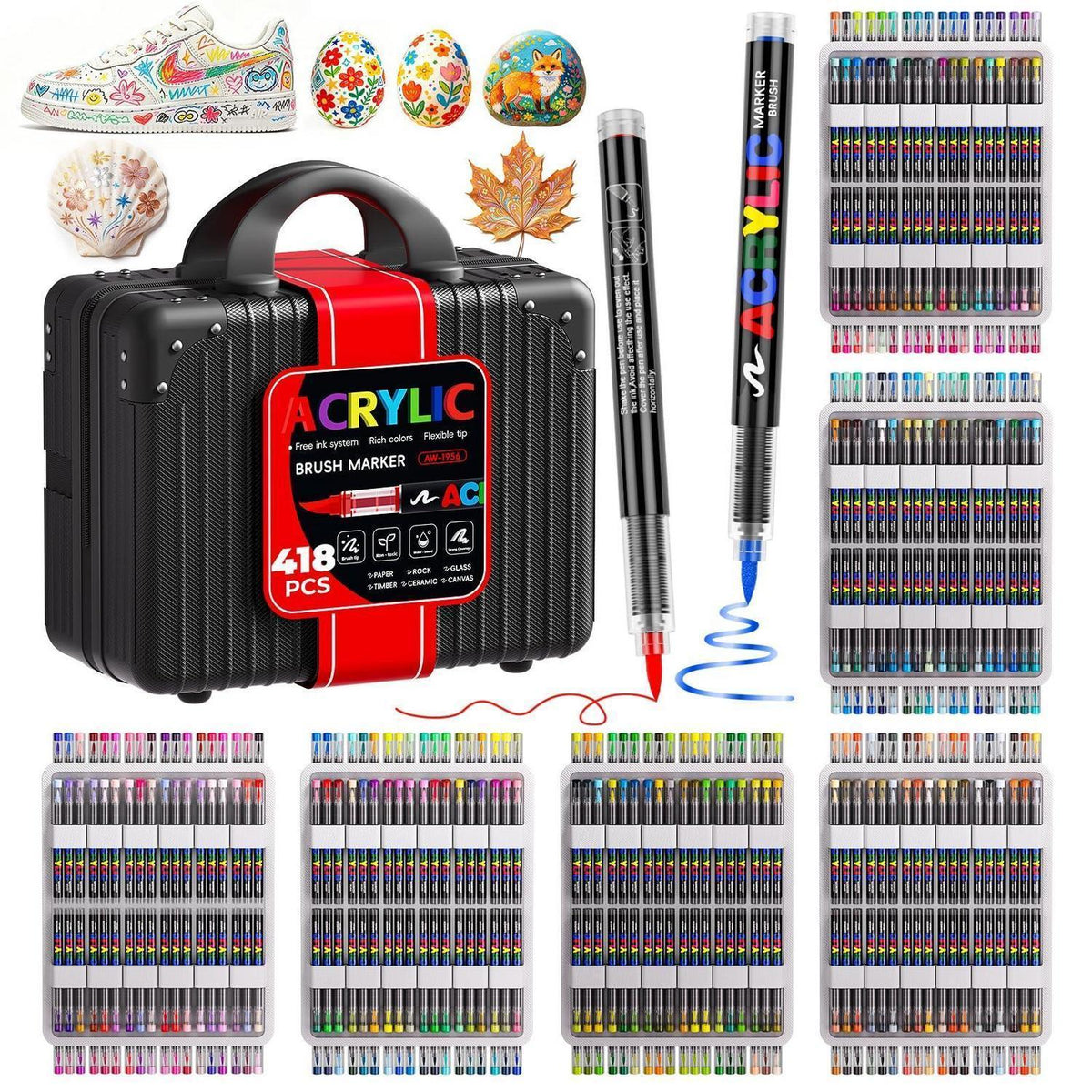 Acrylstifte Set 418 Farben – Pinselspitze für Steine, Stoff & mehr