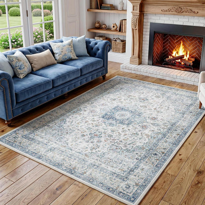 Waschbarer Vintage Teppich Blau 120x170 cm