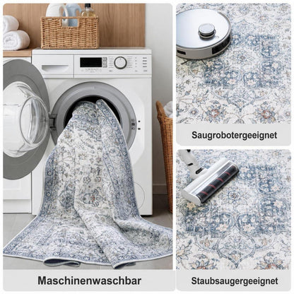 Waschbarer Vintage Teppich Blau 120x170 cm