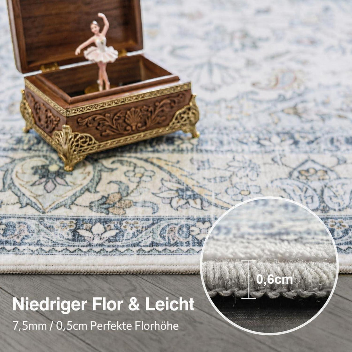 Waschbarer Vintage Teppich Blau 120x170 cm