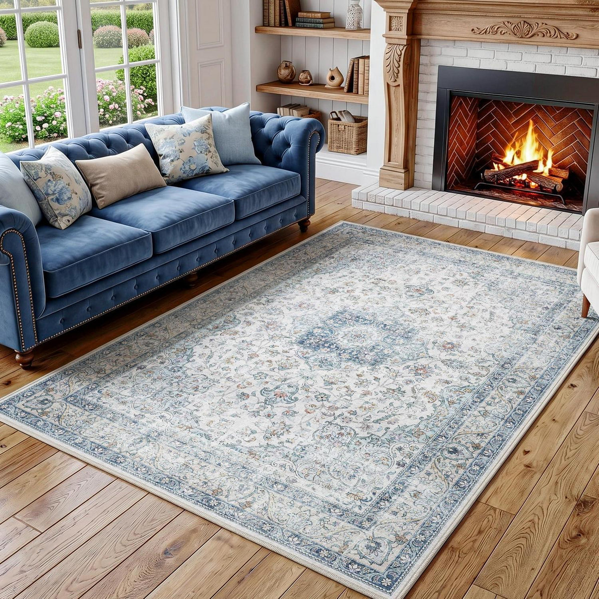 Waschbarer Vintage Teppich Blau 160x230 cm
