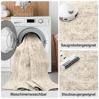 Waschbarer Vintage Teppich Braun 160x230 cm – Wohnzimmer Schlafzimmer