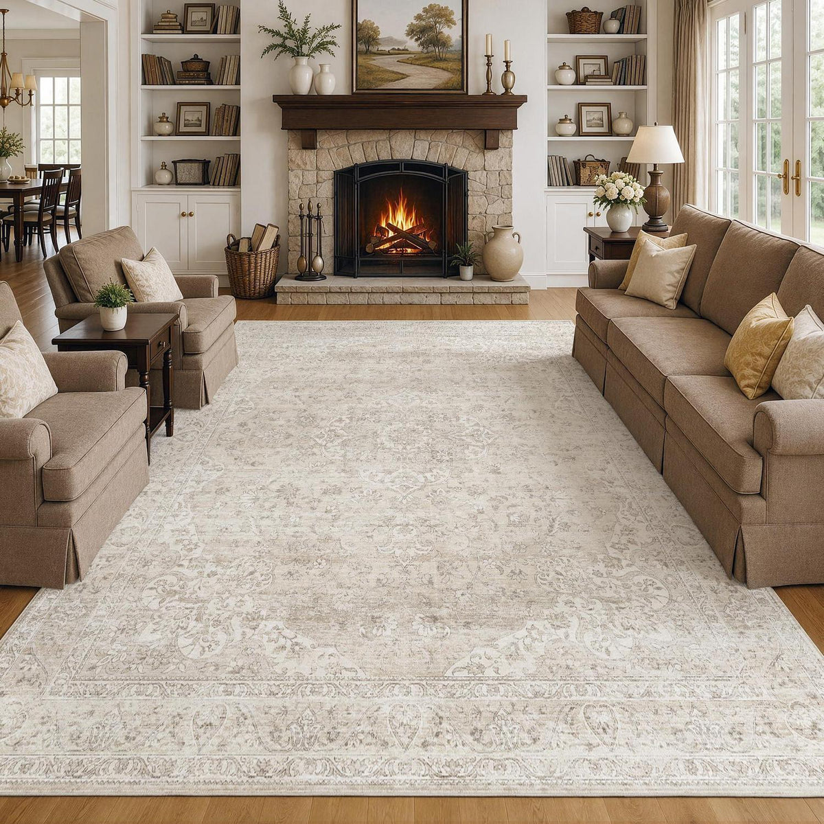 Waschbarer Vintage Teppich Beige 200x300 cm