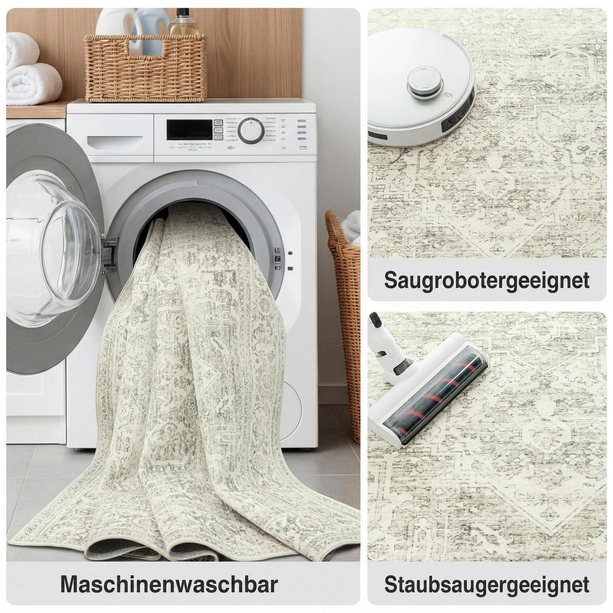 Waschbarer Vintage Teppich Grün 200x300 cm