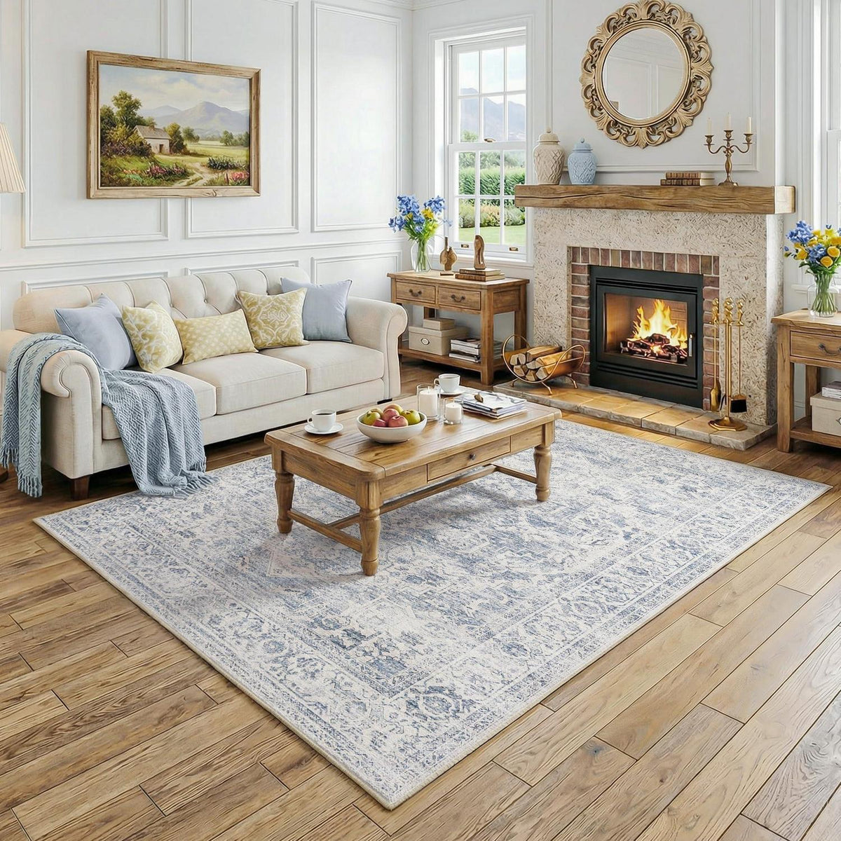 Waschbarer Vintage Teppich Blau 160x230 cm