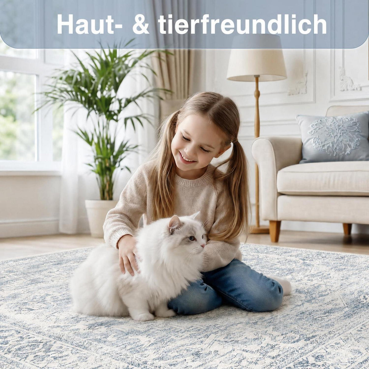 Waschbarer Vintage Teppich Blau 160x230 cm
