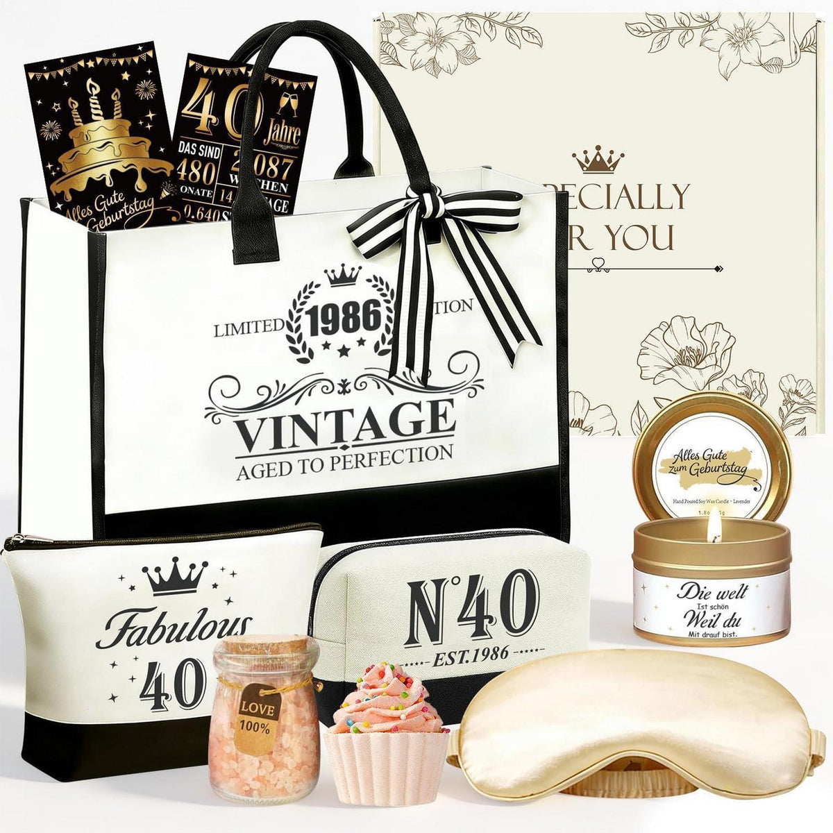 40. Geburtstag Geschenkset für Frauen – 9tlg. mit Tasche & Wellness