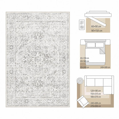 Waschbarer Vintage Teppich Grau 200x300 cm – Wohnzimmer Schlafzimmer