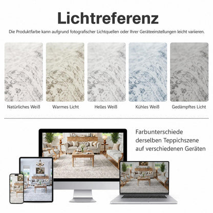 Waschbarer Vintage Teppich Grau 200x300 cm – Wohnzimmer Schlafzimmer
