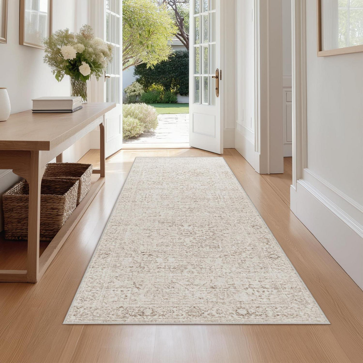 Beige Vintage Teppich Läufer 60x240 cm Waschbar