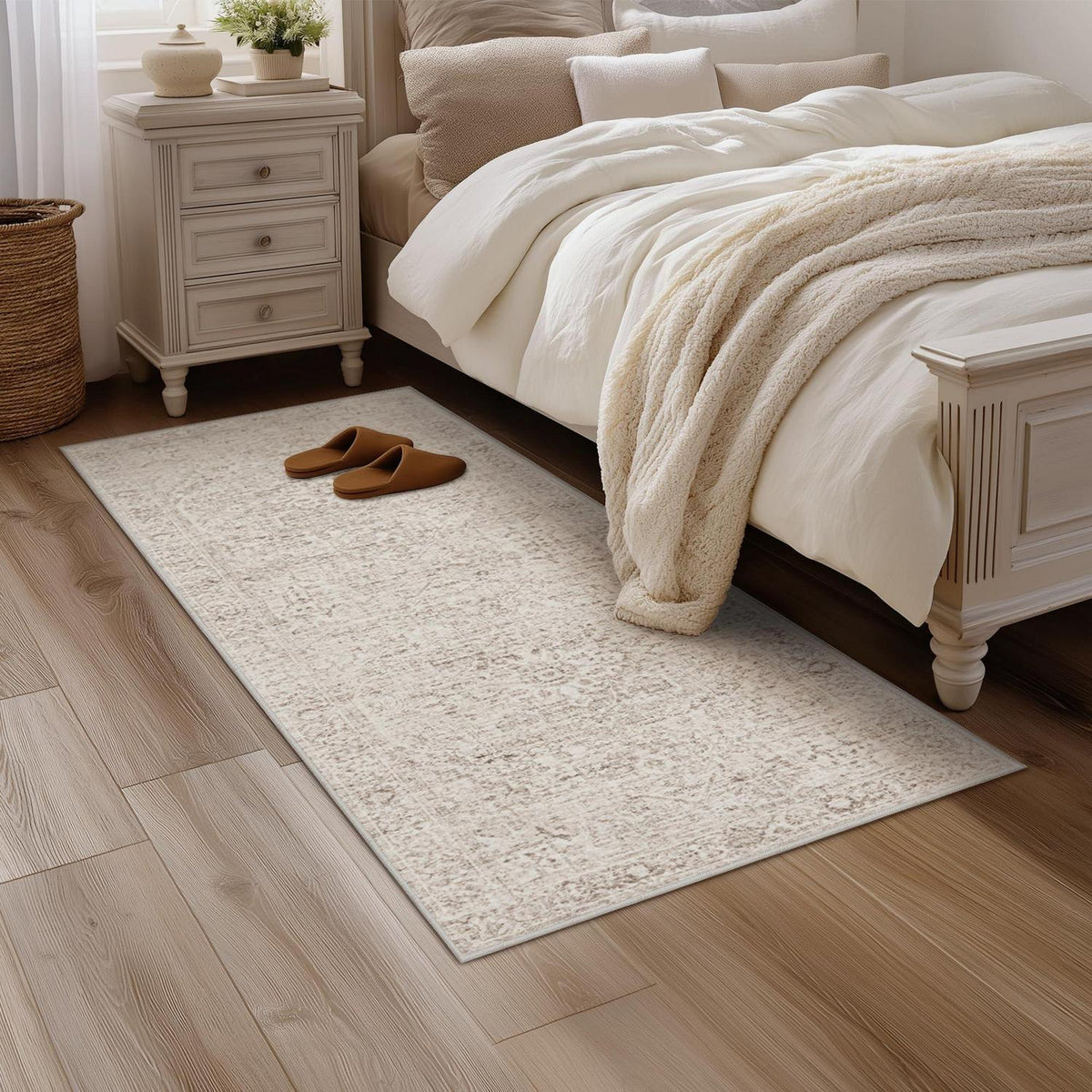 Beige Vintage Teppich Läufer 60x240 cm Waschbar