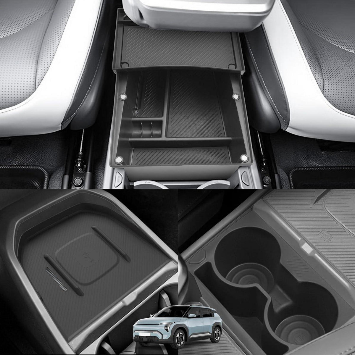 Kia EV3 Organizer Set 3-teilig – Ablage, Getränkehalter, Matte