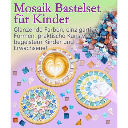 Mosaik Bastelset Kinder – 4 Sets DIY Untersetzer mit Steinen