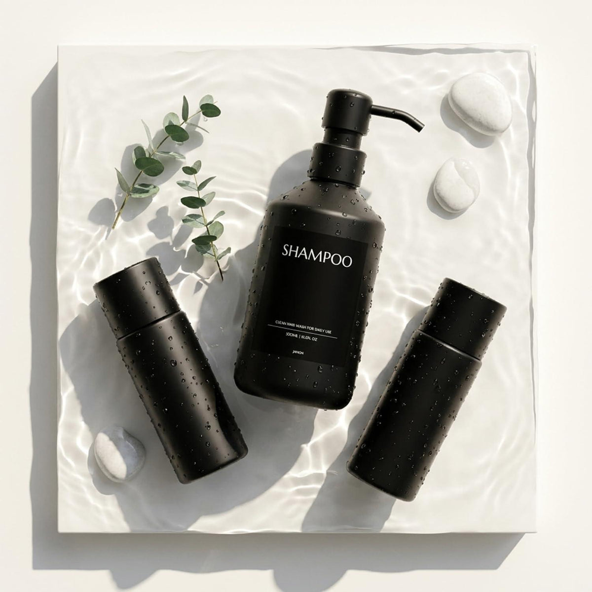 Bohrfrei Seifenspender Set Schwarz | Wand & Stand | 500ml