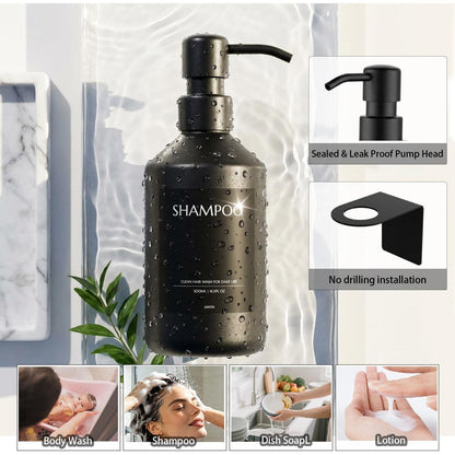 Bohrfrei Seifenspender Set Schwarz | Wand & Stand | 500ml