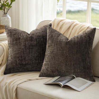 2x Chenille Kissenbezug 40x40 Braun - Weich & Gemütlich