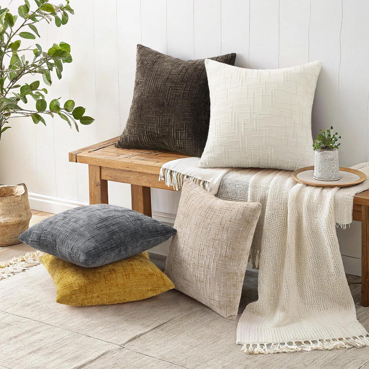 2x Chenille Kissenbezug 40x40 Braun - Weich & Gemütlich