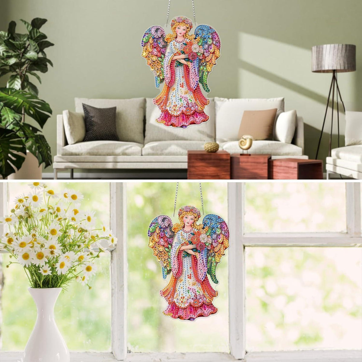 5D Diamantmalerei Engel Anhänger – DIY Fensterbild Set
