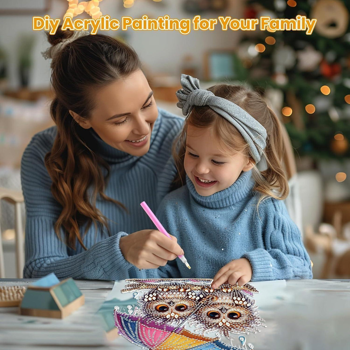 5D Diamant Painting Eule Anhänger mit Kette – Bastelset für Kinder & Erwachsene