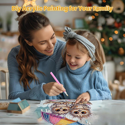 5D Diamant Painting Eule Anhänger mit Kette – Bastelset für Kinder & Erwachsene