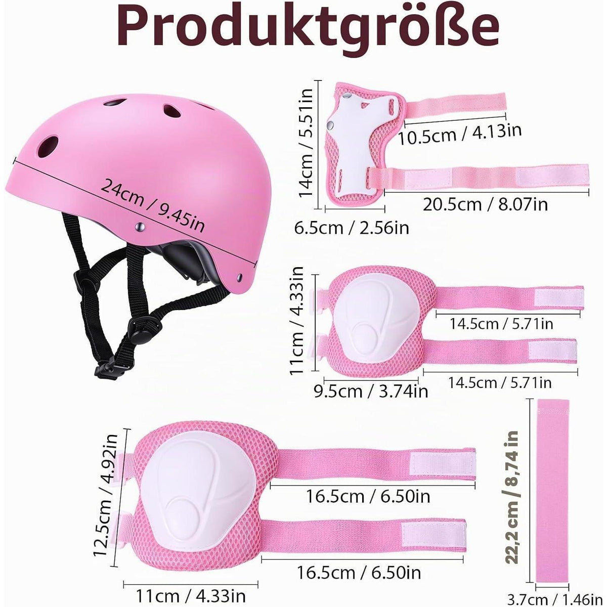 Knieschoner Set Kinder 3-10 Jahre mit Helm & Zubehör Rosa