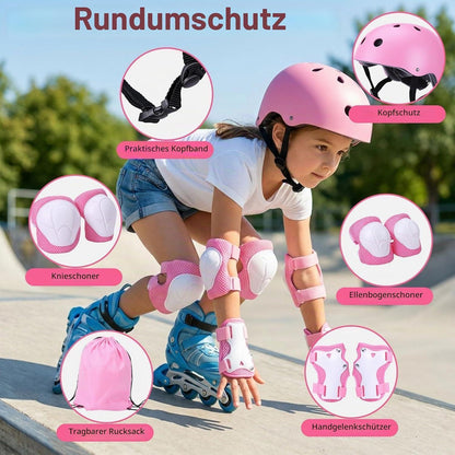 Knieschoner Set Kinder 3-10 Jahre mit Helm & Zubehör Rosa