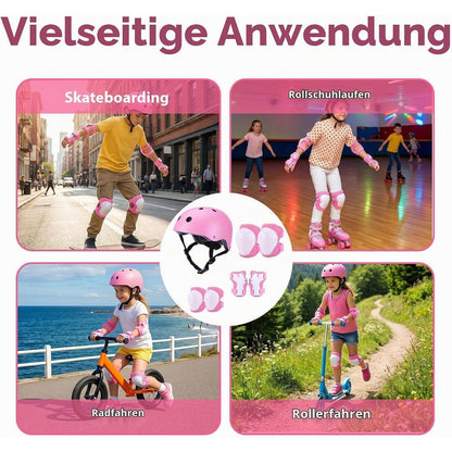 Knieschoner Set Kinder 3-10 Jahre mit Helm & Zubehör Rosa