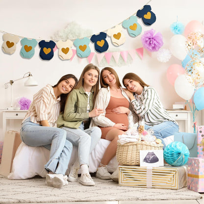 Babyparty Girlande Weiß Blau Beige | Deko für Babyparty & Kinderzimmer