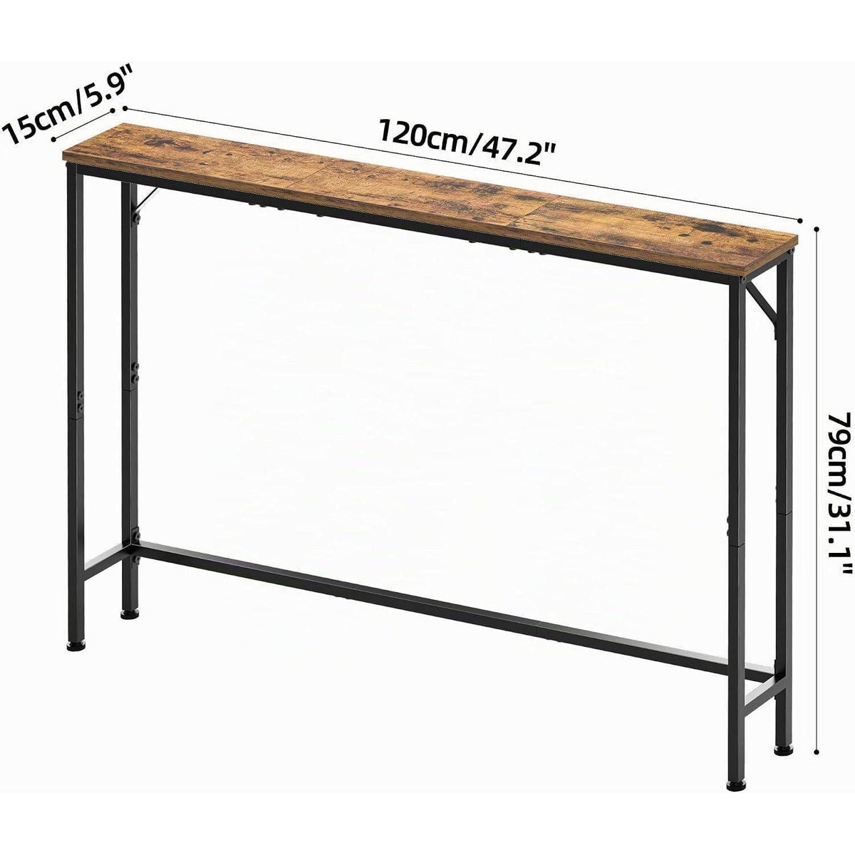 120cm Konsolentisch Rustik Braun – Schlanker Couchtisch für Flur & Wohnzimmer