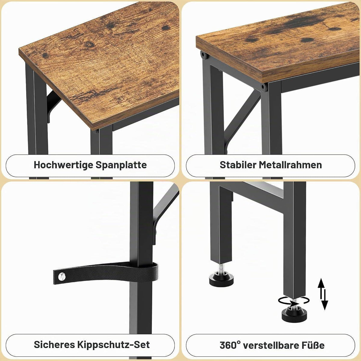 120cm Konsolentisch Rustik Braun – Schlanker Couchtisch für Flur & Wohnzimmer