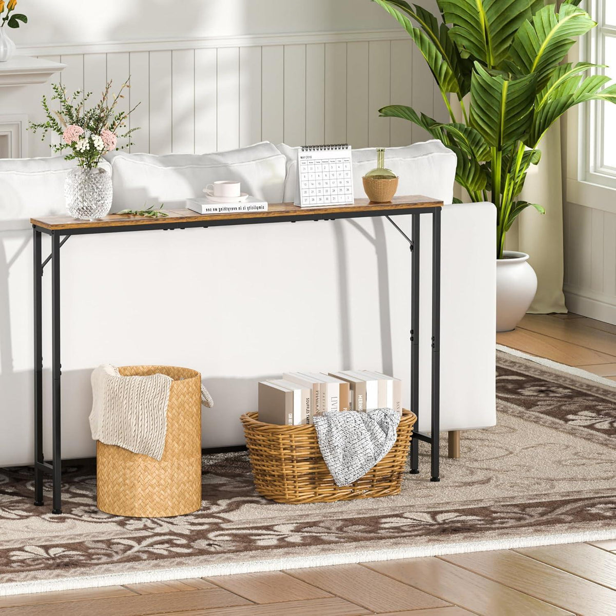 120cm Konsolentisch Rustik Braun – Schlanker Couchtisch für Flur & Wohnzimmer