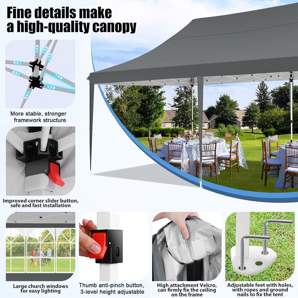 3x6m Faltpavillon mit 6 Seitenteilen – Wasserdicht & Stabil