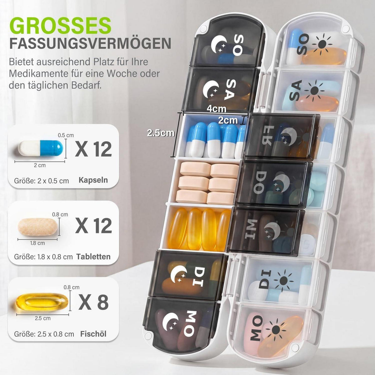 Tablettenbox 7 Tage Magnetverschluss – Kompakt & Faltbar