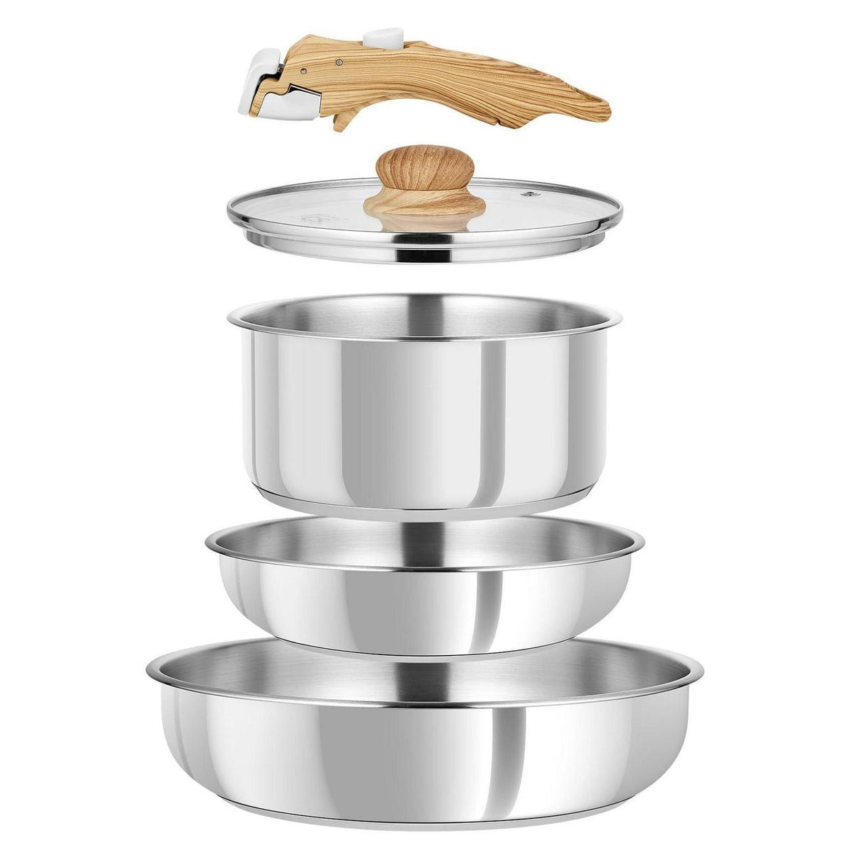 Edelstahl Topfset 7-teilig mit abnehmbarem Griff