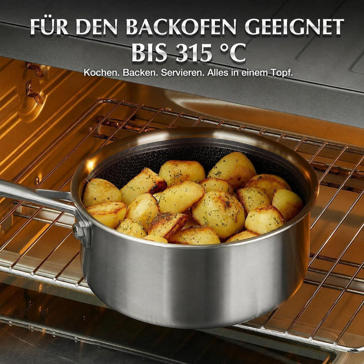 Edelstahl Topfset 6-teilig mit Glasdeckel – Kochtopfset für Induktion