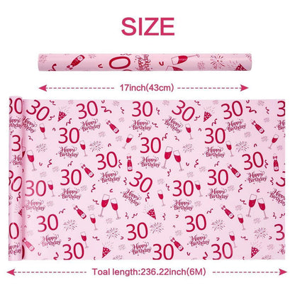 Geschenkpapier 30. Geburtstag rosa 6m x 43cm