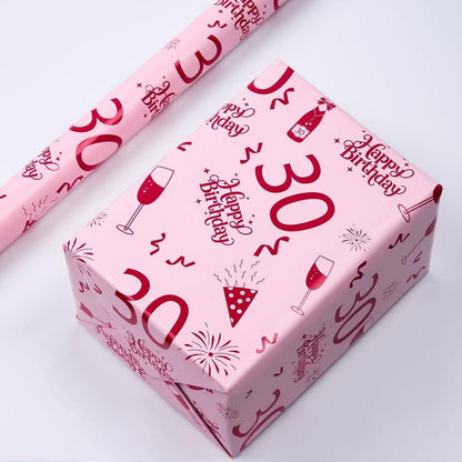 Geschenkpapier 30. Geburtstag rosa 6m x 43cm