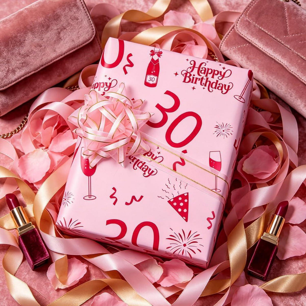 Geschenkpapier 30. Geburtstag rosa 6m x 43cm
