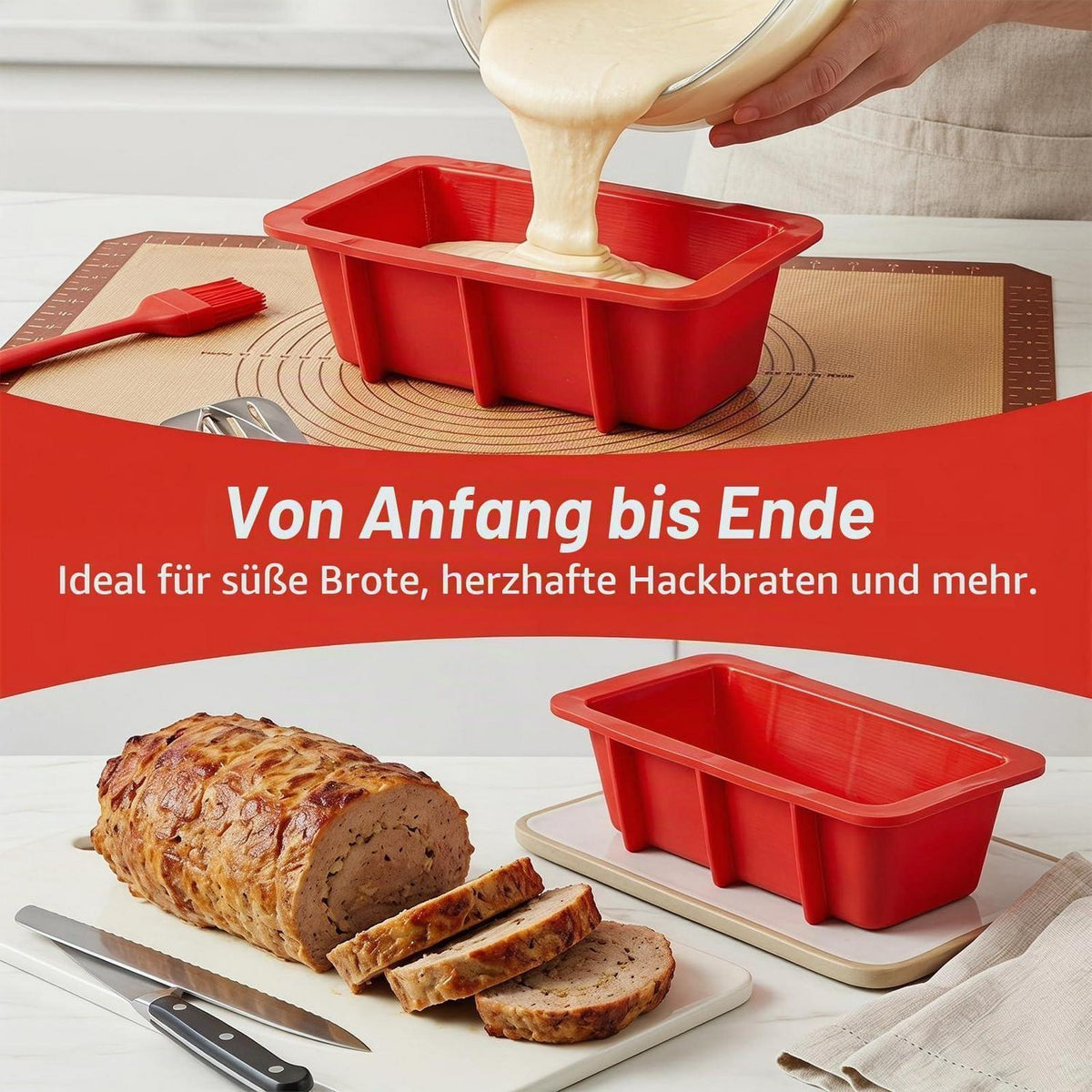 3er Set Silikon Brotbackform rechteckig 16cm