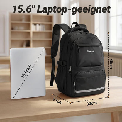 Schulrucksack Teenager Schwarz 15.6" Laptopfach & Wasserabweisend