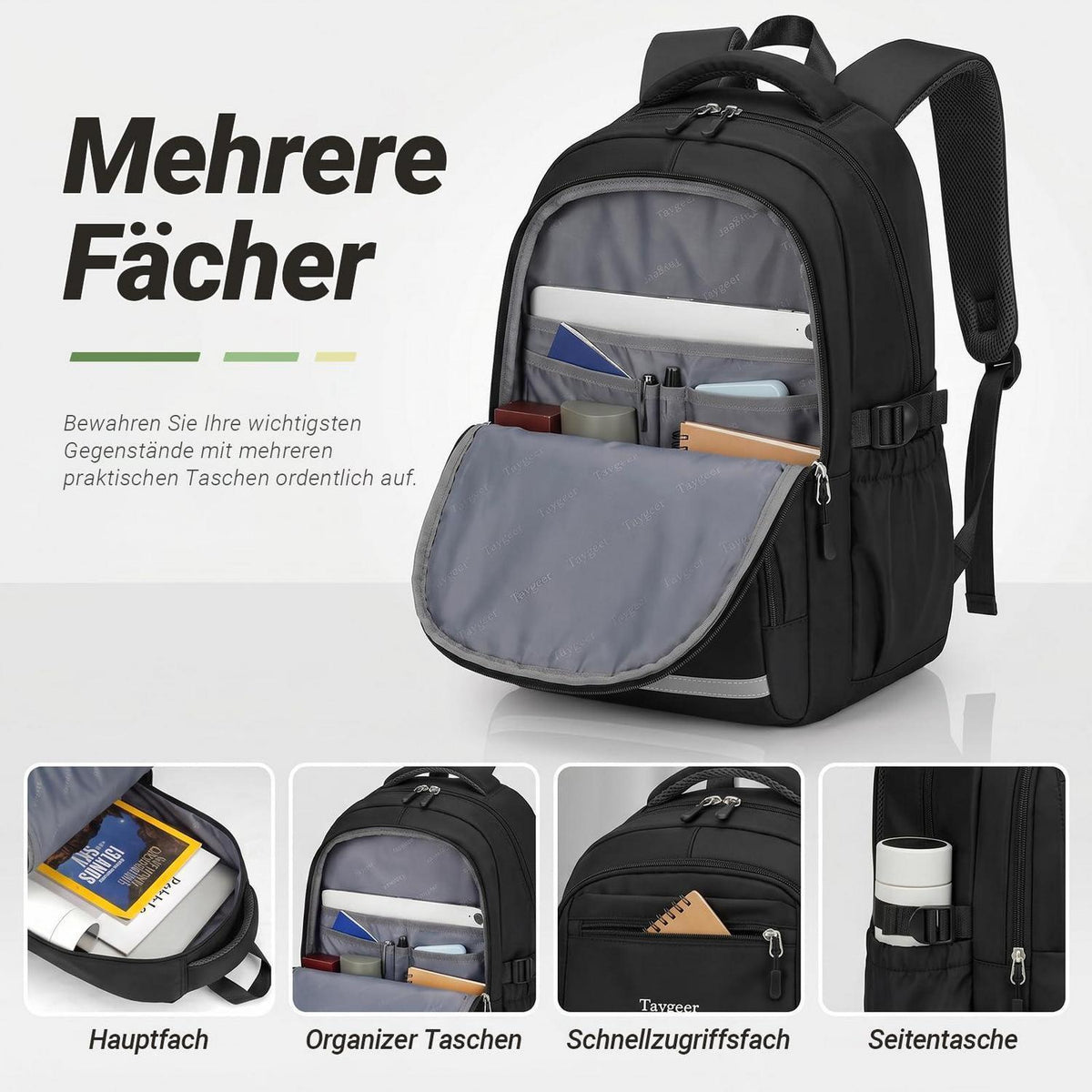 Schulrucksack Teenager Schwarz 15.6" Laptopfach & Wasserabweisend