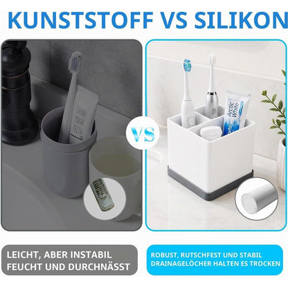 Silikon Zahnbürstenhalter 3-fach Grau Weiß Badezimmer Organizer
