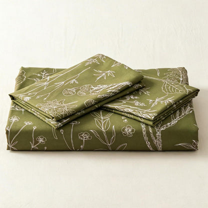 Blumen Bettwäsche Set 135x200 cm, Grün Botanisch Mikrofaser