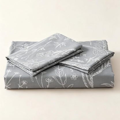 Blumen Bettwäsche Set 135x200 cm Grau Botanisch 4-teilig