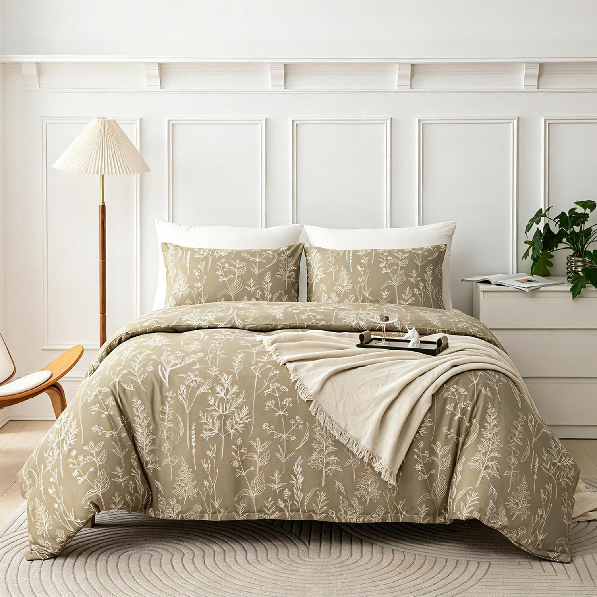 Blumen Bettwäsche Set 135x200 cm, Beige Mikrofaser 4tlg.