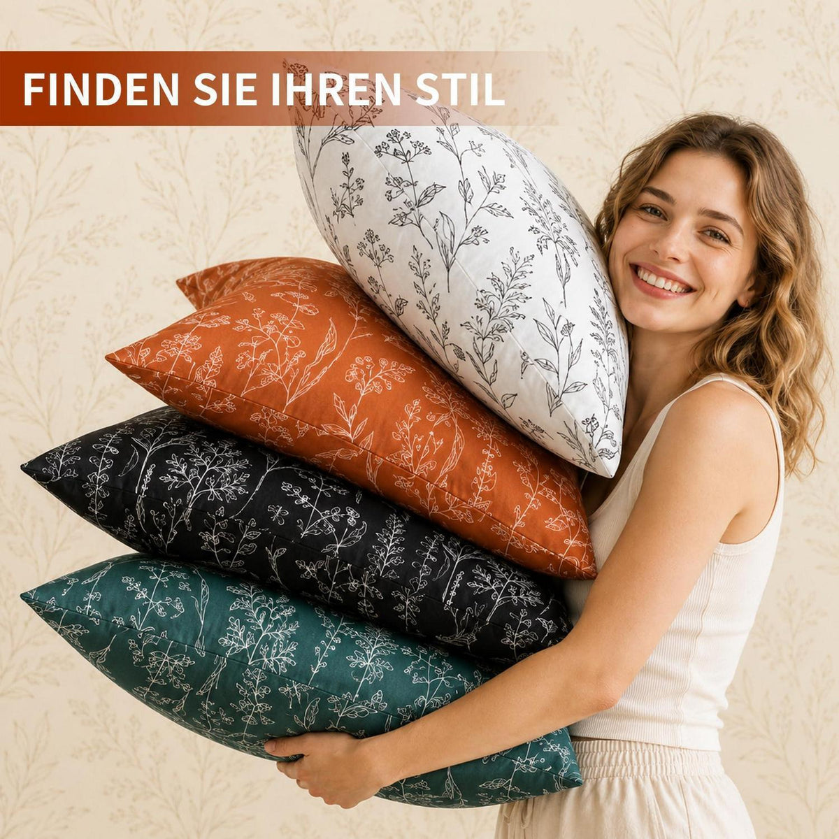 Blumen Bettwäsche Set 135x200 cm, Beige Mikrofaser 4tlg.