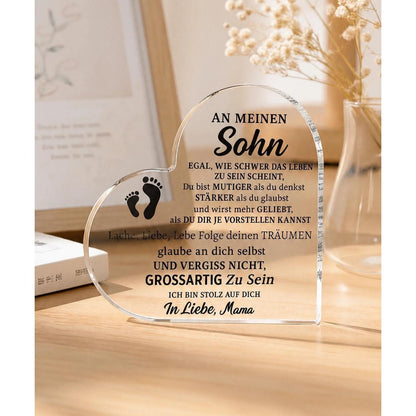 Acryl Herz Deko – Fußspur Geschenk für Sohn mit Botschaft