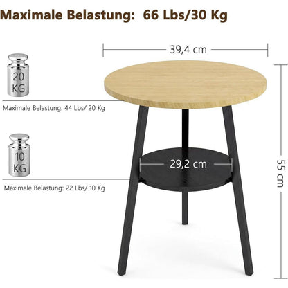 Runder Beistelltisch Eiche | Vintage Couchtisch mit 2 Etagen