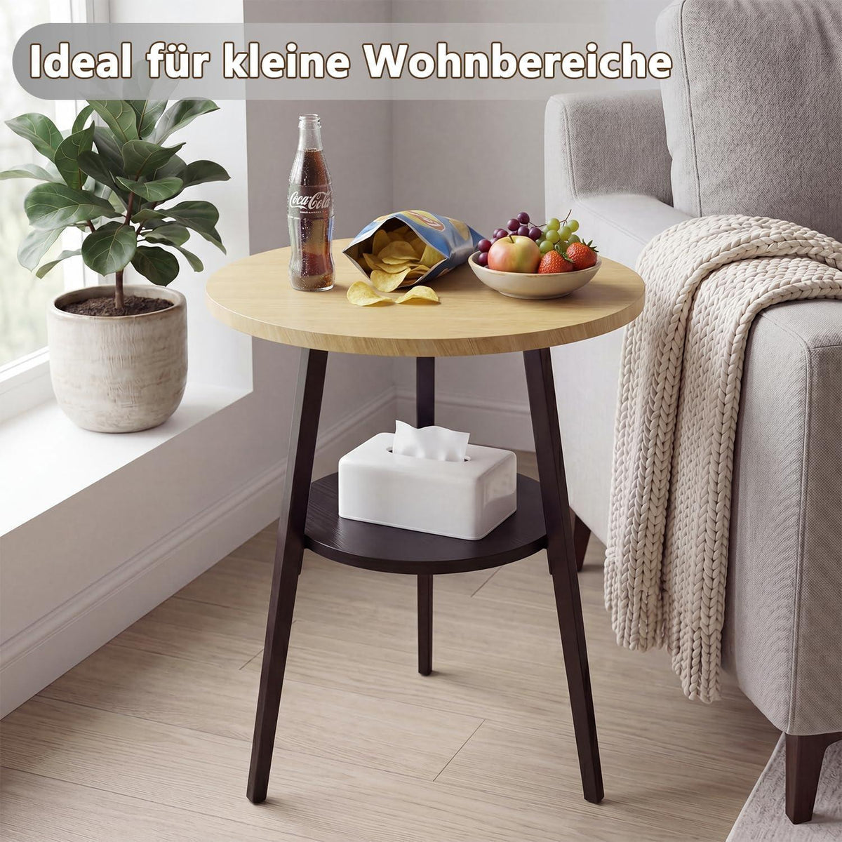 Runder Beistelltisch Eiche | Vintage Couchtisch mit 2 Etagen
